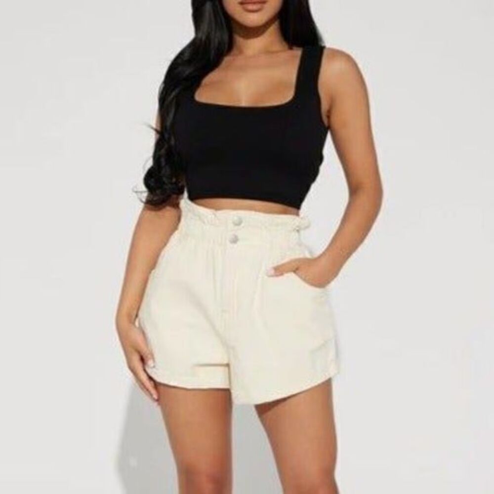 American Bazi Los Angeles 100% Cotton Ivory Paperbag Waist Short Size L RefM019